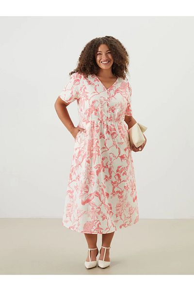 LC Waikiki Lcwaikiki classic coral v-neck floral dress