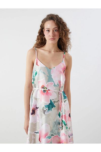 LC Waikiki Lcwaikiki Classic Mixed Heart Neck Floral Strap Dress