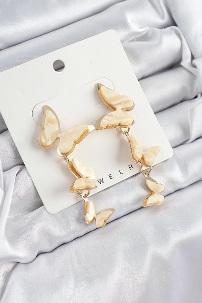 PRATİKOBA Bfs Brass Dangle Marble Pattern Butterfly Model Gold Color Vintage Women's Earrings