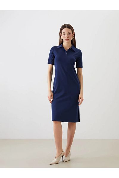 LC Waikiki Lcwaikiki classic navy blue polo collar Slit dress