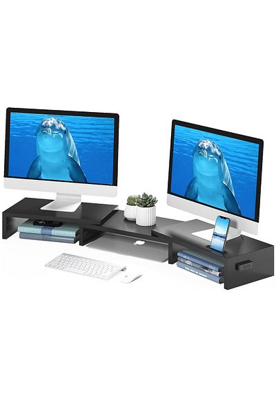 BONTEC 3-monitor stand, Bontec, 80x23x14 cm, adjustable, ultramodern, waterproof, wood