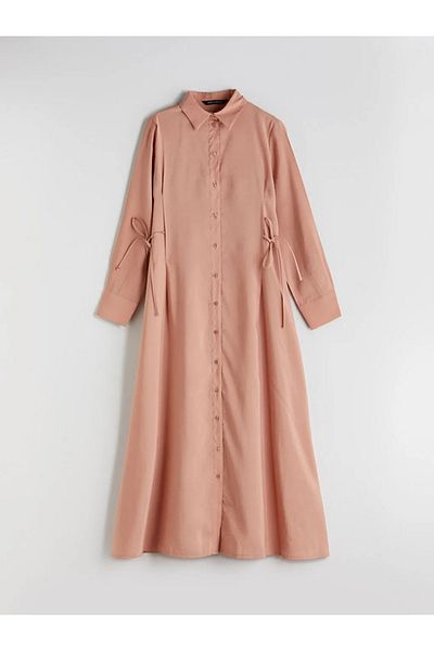 LC Waikiki Lcw Modest Pink Modal Blend Shirt Dress