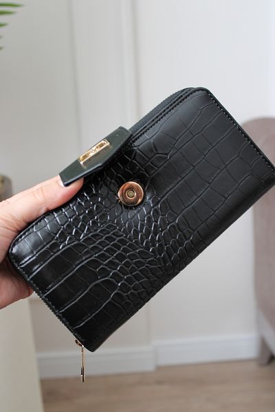 Mimoza Women's Two Compartment Zippered Wallet Crocodile Pattern