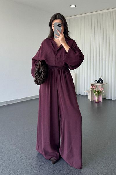ECEMİ Abel Plum Modal Blouse Trousers Set