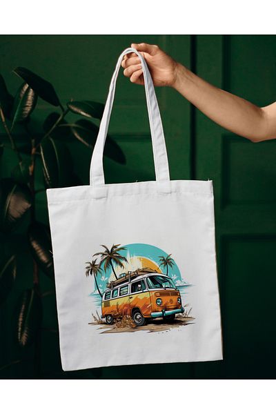 Gizeo Concept Palm Minibus Printed Linen Fabric Shoulder Bag