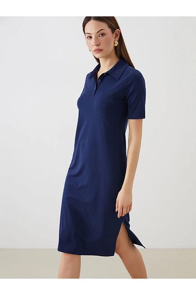 LC Waikiki Lcwaikiki classic navy blue polo collar Slit dress