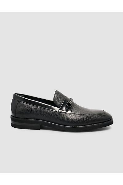 Cabani 100% Genuine Leather Black Buckle Detailed Men's Loafer