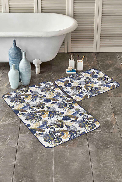 Realhomes مجموعة من قطعتين من سجادة الحمام القابلة للغسل بنمط أوراق استوائية ...