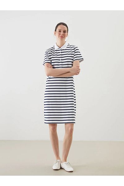 LC Waikiki Lcwaikiki classic navy blue polo neck striped a-line dress