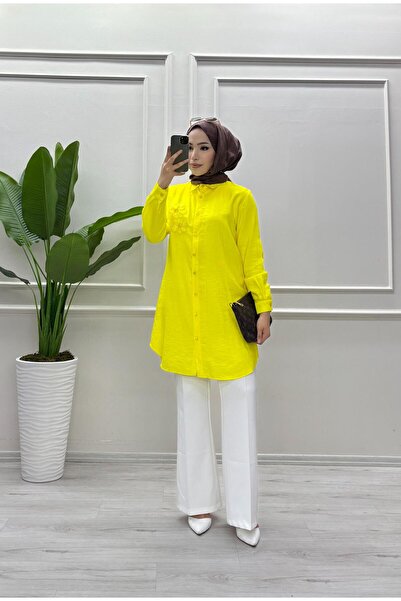 moda acar ÇİLEK KUMAŞ PAPATYA DETAYLI TUNİK