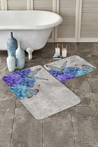 Realhomes مجموعة من قطعتين من سجادة الحمام القابلة للغسل بنمط الفراشة الزهرية...
