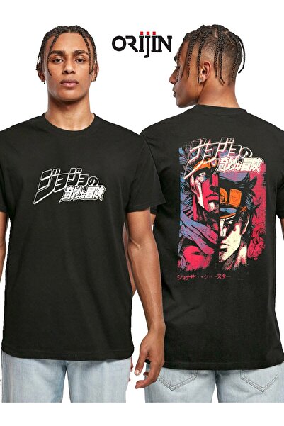 donamod Jojo's Bizarre Adventures Jotaro Kujo Joseph Joestar Tricou negru unisex imprimat față și spate