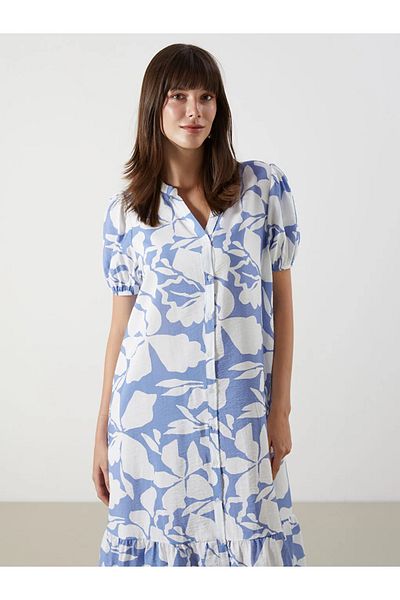LC Waikiki Lcw comfort ecru patterned women's shirt dress with loose collar