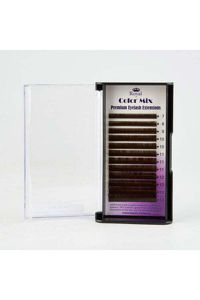 Royal Beauty Extensii de gene premium ROYAL Silk (maro închis), ondulare C, grosime 0,15 mm, lungimi mixte, 12 rânduri