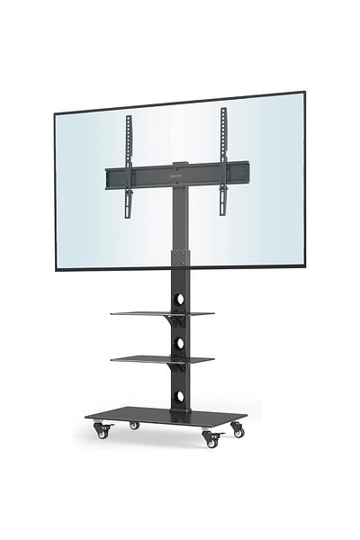 BONTEC TV stand, Bontec, mobile, 30-70 inch screens, rotating, adjustable, 40 kg max, tempered glass, stainless steel
