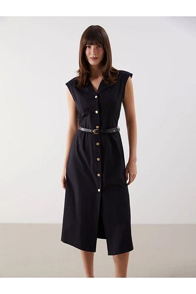 LC Waikiki Lcw Comfort Black Belted Shirt Dress