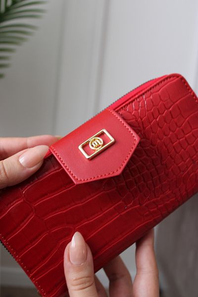Mimoza Women's Two Compartment Zippered Wallet Crocodile Pattern