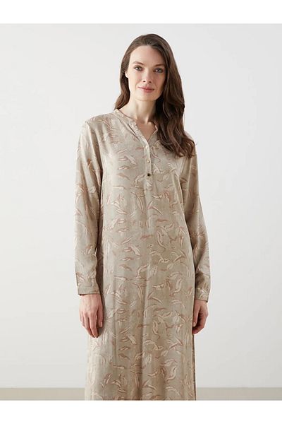LC Waikiki Lcw Grace Beige Leak Neckline Print Women's Dress