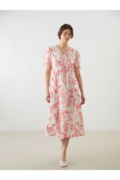 LC Waikiki Lcwaikiki classic coral v-neck floral dress