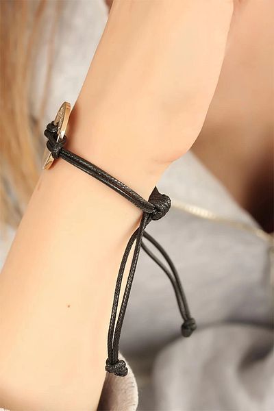 Vita Premio Bfs Lucky Black Leather Drawstring Unisex Mood Bracelet