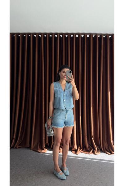 HAZELANNA Naturel Paça Denim Şort