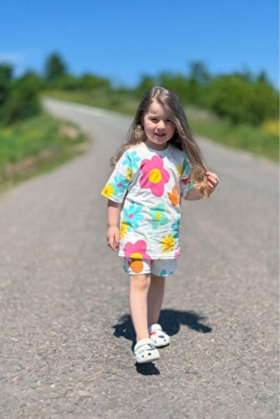 morbella Girl's Colorful Floral Patterned Shorts Set