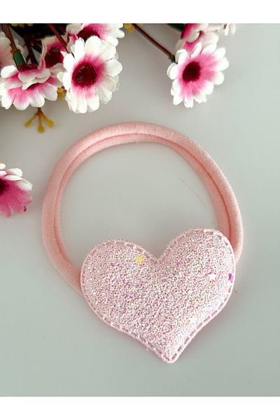PURPLE'S BİR TUTAM MUTLULUK Large Size Pink Heart Ultra Flexible Newborn Baby Kids Hair Band