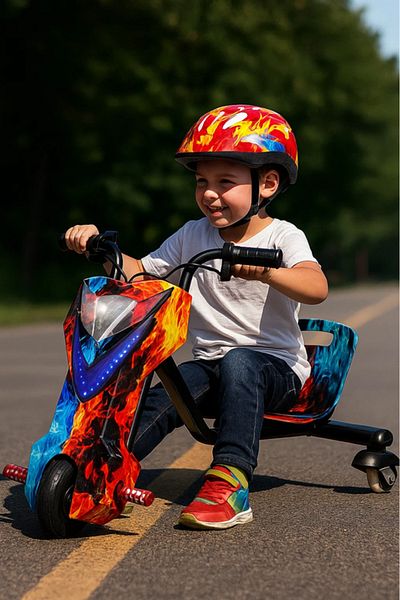 MASA 36V Drift Scooter for Kids – Fire & Ice Design, 3-Speed, 250W Motor, Safety Gear