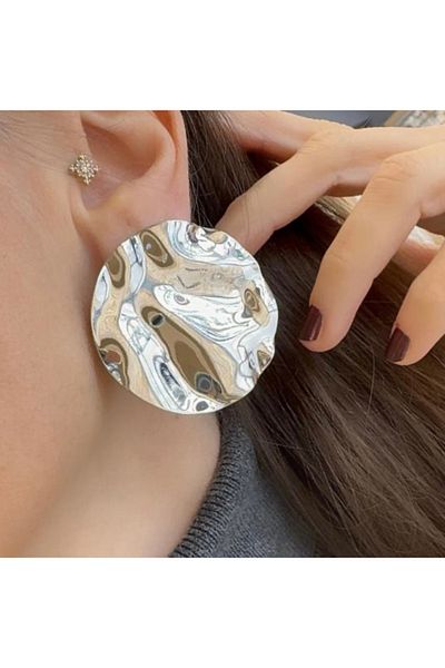 Be Best Women's Silver Color Oval Model Wavy Earrings Be133