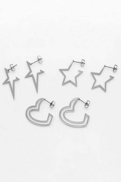 MakeWell Steel Pole Star Gold and Silver Color Steel Earrings with Heart and Star Design