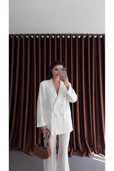 HAZELANNA سترة بيضاء كبيرة الحجم بأزرار