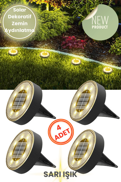 Technojet 8 LED’li Solar Bahçe Lambası | 4 Adet | Su Geçirmez | Otomatik Sens...