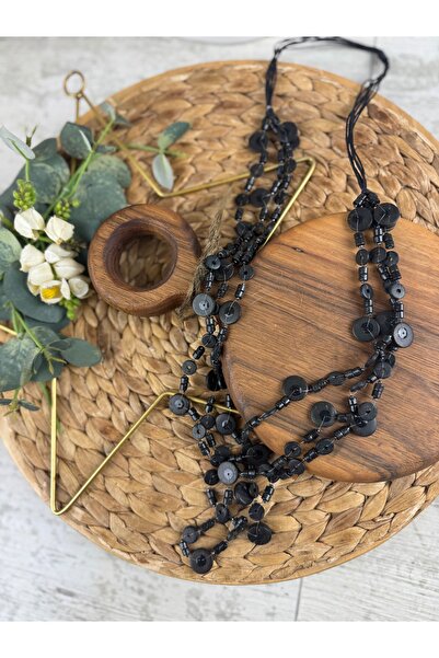 SEDEF TAKI Uzun kemik düğme model kolye