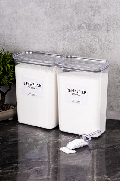 Minya Home 2 Adet 3000 ml Deterjanlık Seti Renkliler & Beyazlar Etiketli Ölçek Hediyeli Deterjan Saklama Kabı