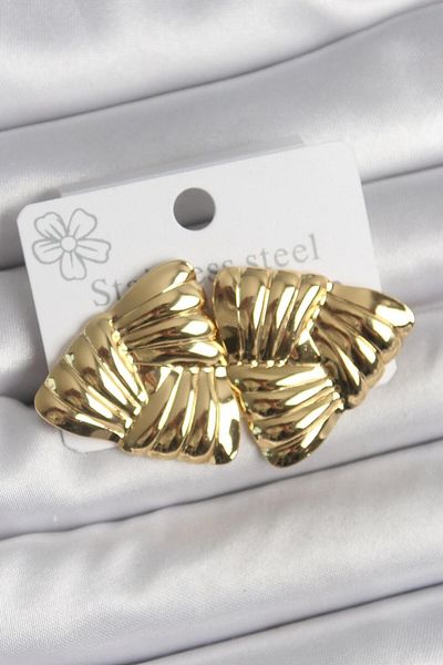 REBORN DESIGN 316 Steel Gold Color Embroidered Triangle Model Women's Earrings
