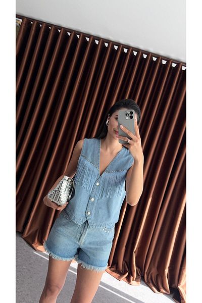 HAZELANNA Tasseled denim vest