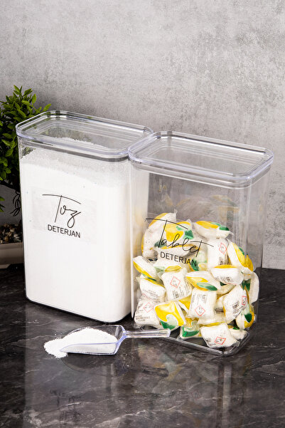 Minya Home 2 Adet 3000 ml Deterjanlık Seti Tablet & Toz Etiketli Ölçek Hediyeli Deterjan Saklama Kabı