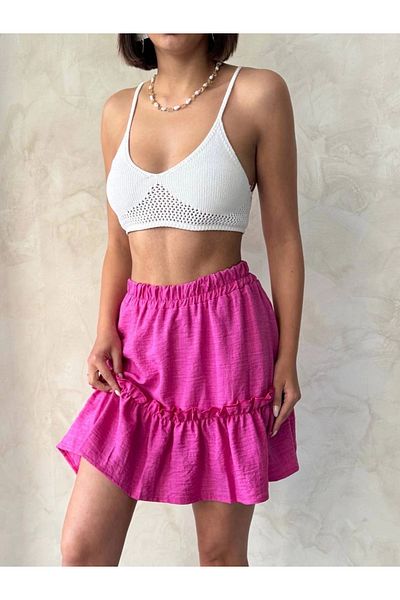 Silahlı Tower Gypsy Linen Skirt Fuchsia S24808