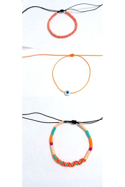 Lal Multicolored 3-Piece Dreadlocks, Glass Evil Eye Beaded Luck, Friendship Bracelet Anklet