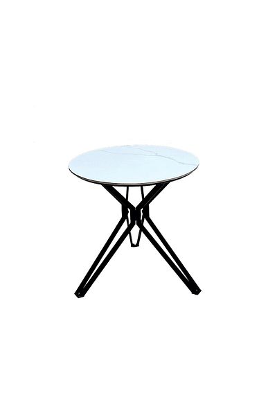 homejoyz Round Dining Table with Marble Finish Top - White - 75x70 cm