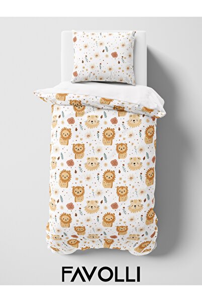 FAVOLLİ Cute Lions Pattern Single High Quality Duvet Cover Set