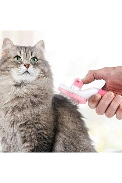 PRATİKOBA Bfs Cat Dog Hair Collector Self Cleaning Ergonomic Handle Pet Comb Pink