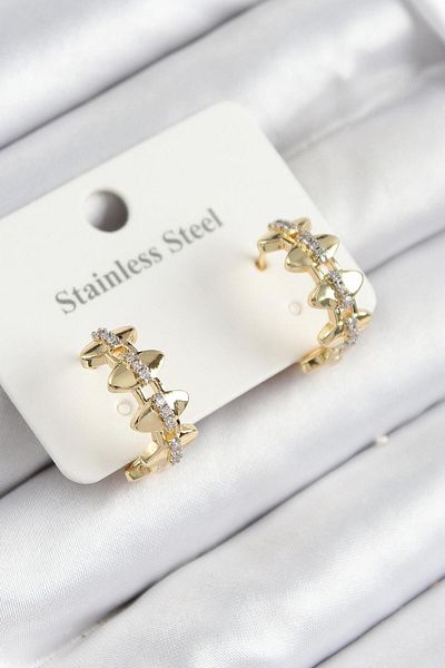 REBORN DESIGN 316L Steel Zircon Stone Fence Ring Model Gold Color Women's Earrings