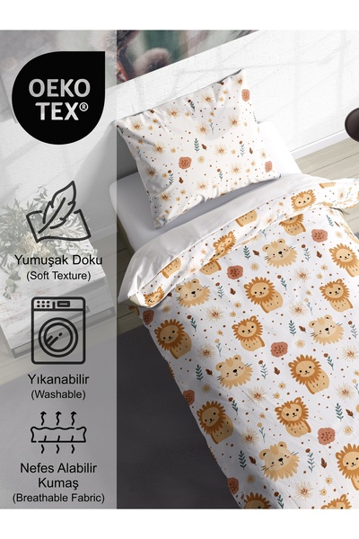 FAVOLLİ Cute Lions Pattern Single High Quality Duvet Cover Set