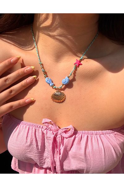 luxyansımalar Summer Concept Steel Necklace with Colorful Charms