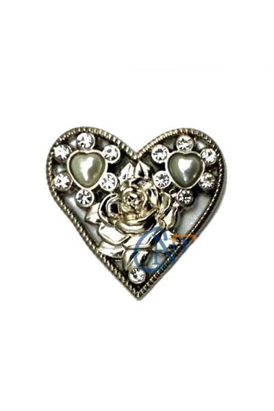 NEZADE STORE Stoned Heart Brooch, Box, Chest Ornament - Nickel, 10 Pieces