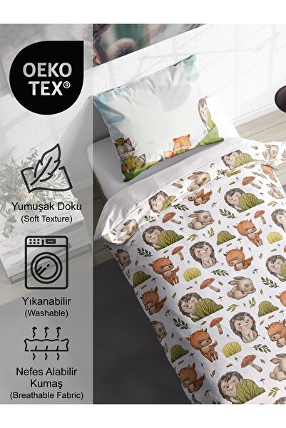 FAVOLLİ Cute Animals in Nature Single High Quality Duvet Cover Set