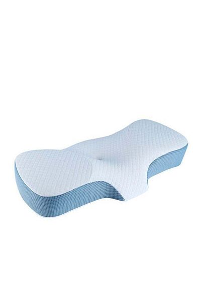 COOYA Sleep Pillow Ergonomic Cervical Orthopedic Sleep Pillow Soothe Back and Neck Pain (Blue and White)