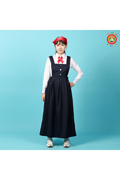 MYSCHOOL مريول فقط بقصة مربع مع ربطة عنق حمراء