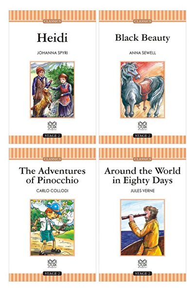 1001 Çiçek Kitaplar İngilizce Stage 2 Set - Heidi, Black Beauty, The Adventur...